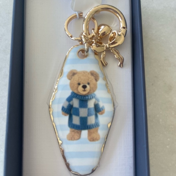 Teddy Bear Keychain with Blue and Gold Accents! Adorable in box - Picture 1 of 4